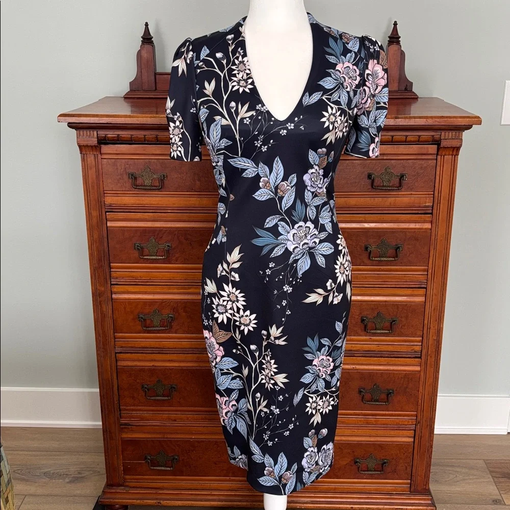 Vince Camuto Floral Printed Scuba Knit Sheath Dress Size 4 - Picture 4 of 12